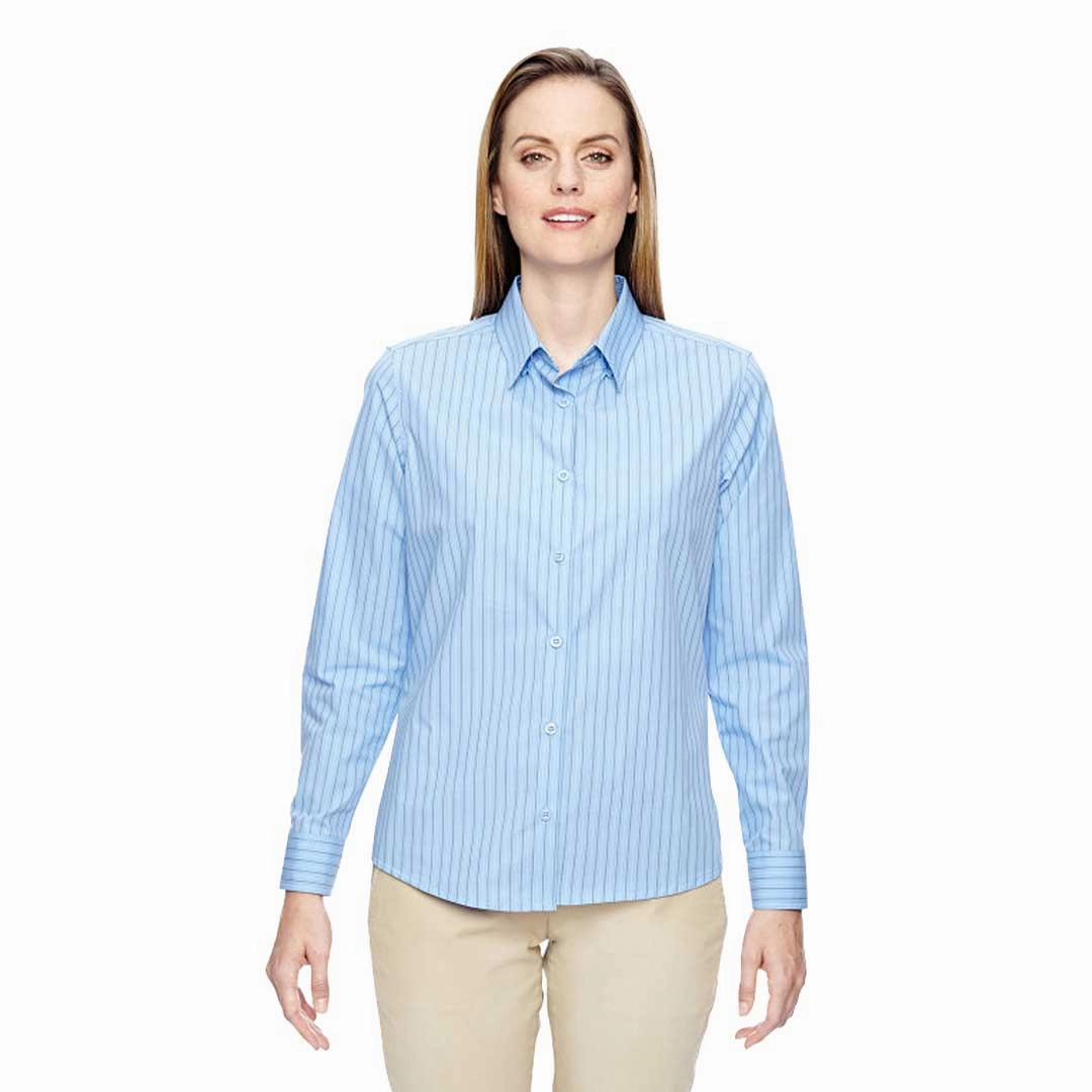 North End - Women's Wrinkle Resistant Cotton Blend Striped Shirt (77044 708) DoubleLayeredHem HeatRetentionTechnology