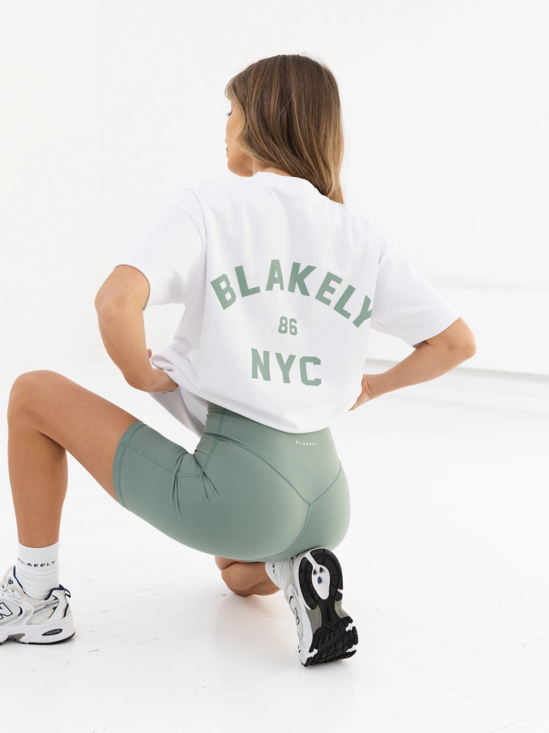 Travel convenience Layered Hem Detail NYC Oversized T-Shirt - White & Sage Green