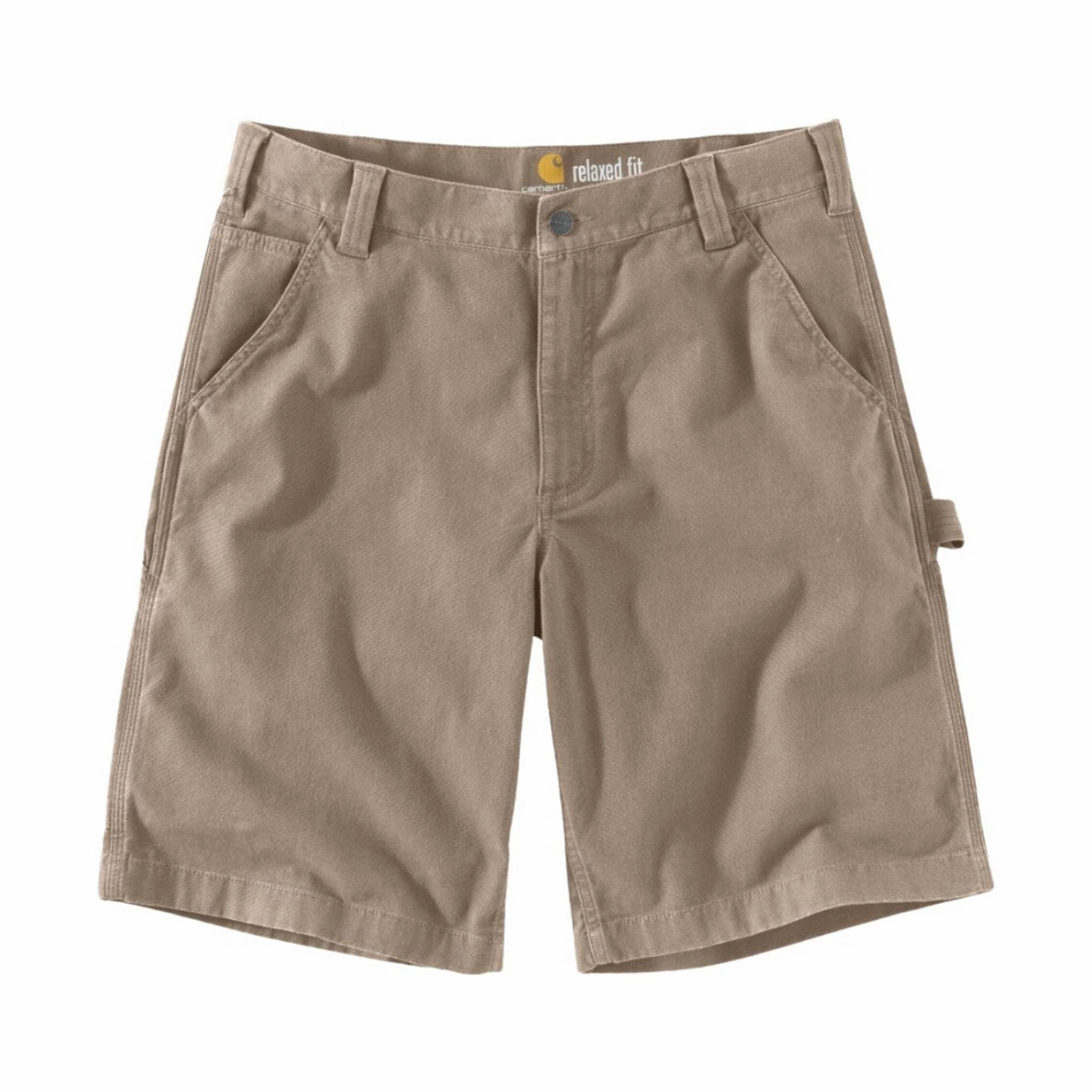 No Slip Grip Layered Panel Design Carhartt Men's Rugged Flex Relaxed Fit Canvas Utility Work Shorts 11 Inch - Tan