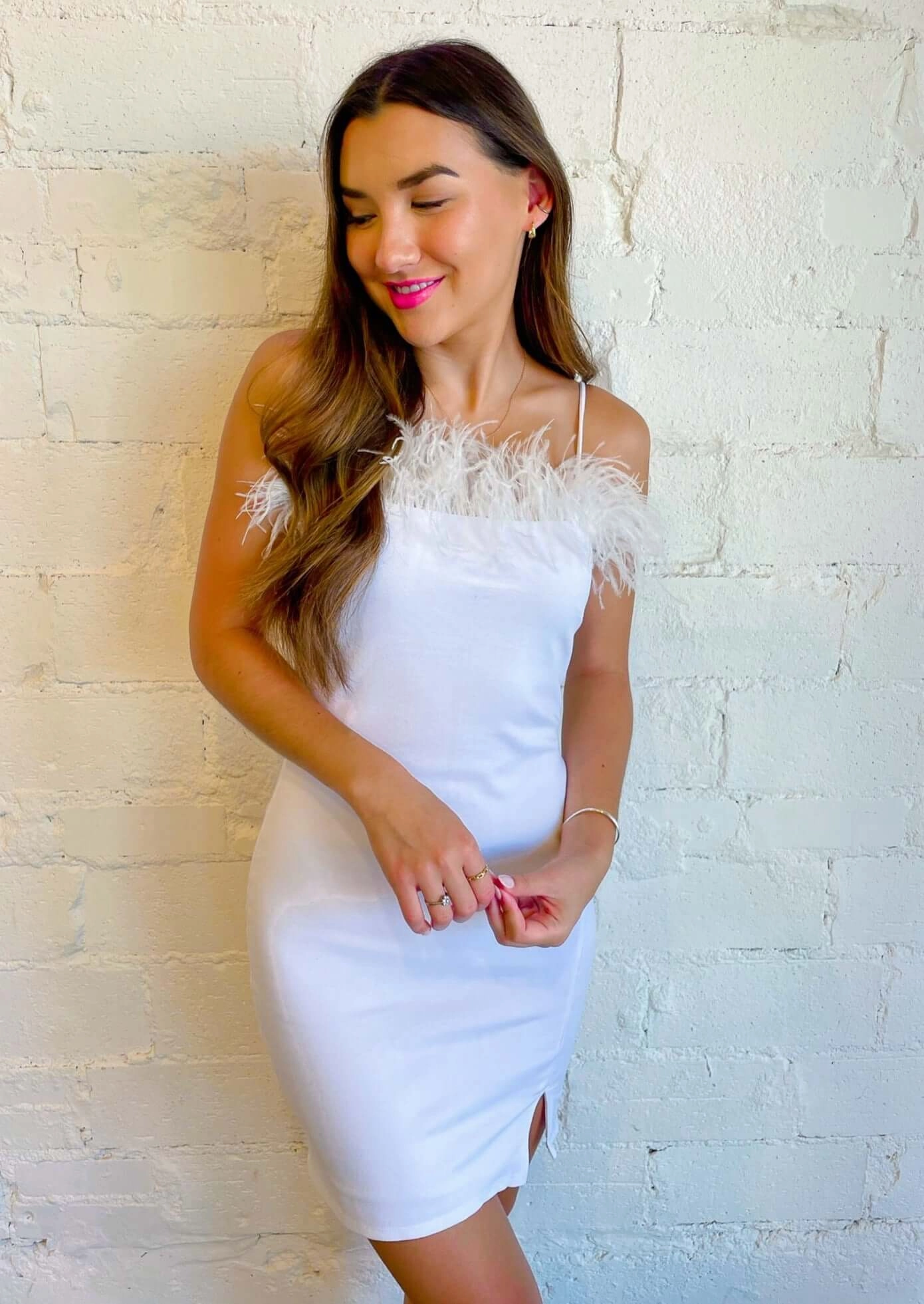 One Wish Feather Dress Fall Silhouette Satin-Edge