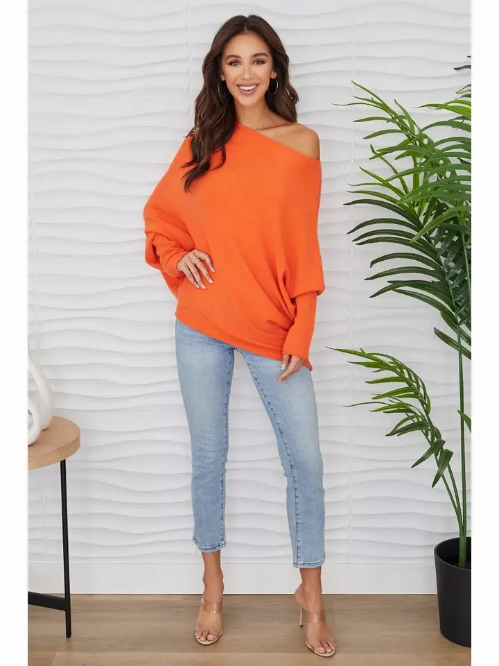 Orange Asymmetrical Sweater SmoothZipper DoubleStitched Construction