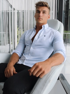 Oxford Fitted Stretch Shirt - Blue Stripe Quick Release Placket Layered Design