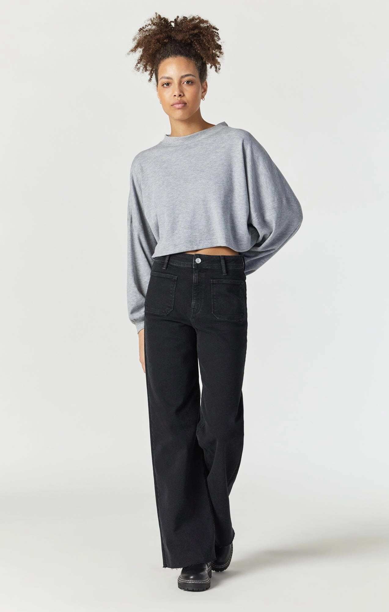 Raw Hem Design Mid Rise Structure PALOMA MARINE WIDE LEG IN DEEP SMOKE FLEX BLUE