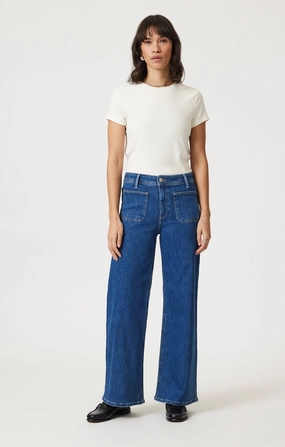 PALOMA MARINE WIDE LEG IN MID BRUSHED FLEX BLUE Everyday Comfort Wear Holiday Vibes Date Night Lightweight