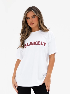 Breathable Layer Fit Sophia Oversized T-Shirt - White & Classic Red