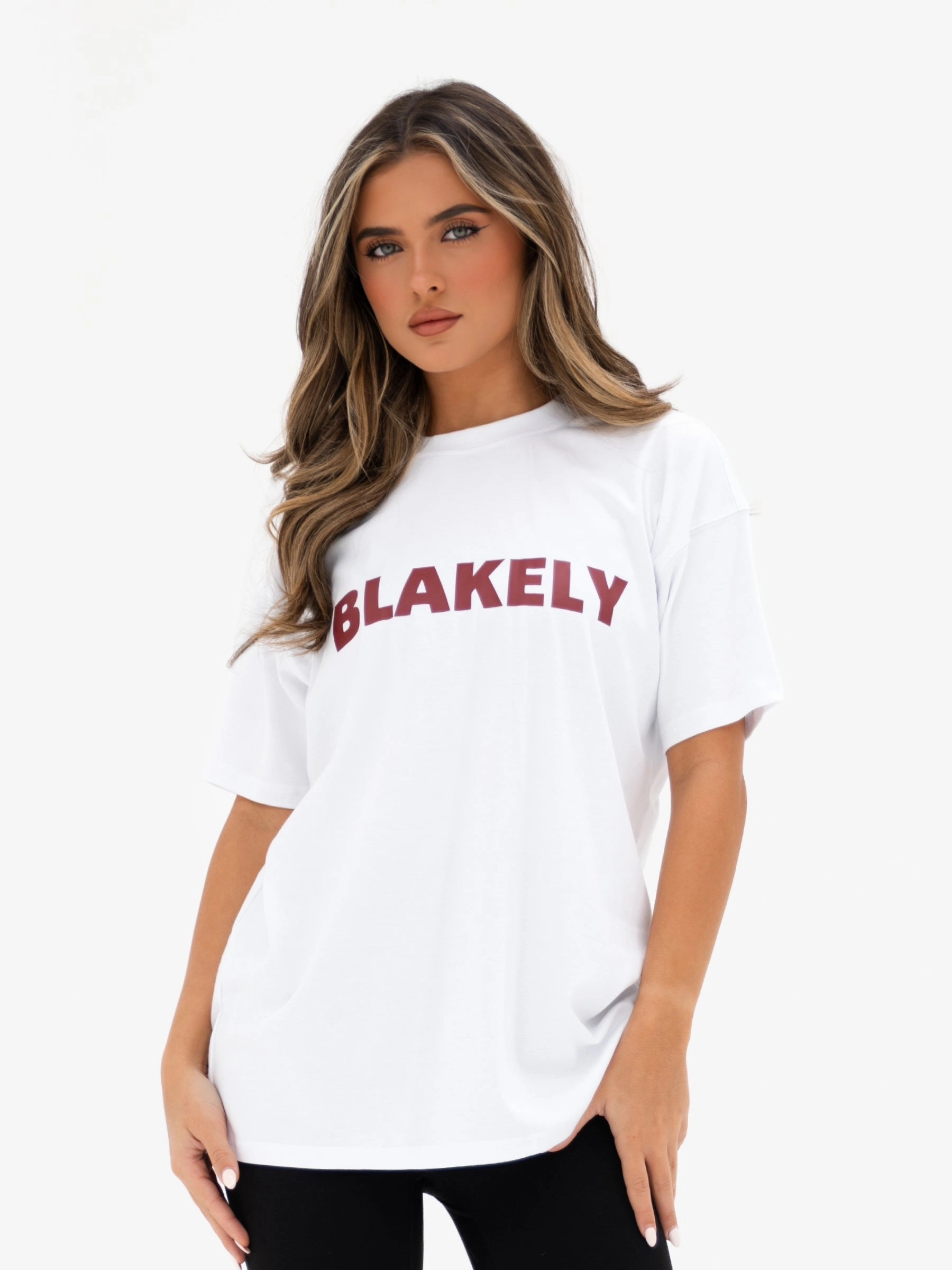 Breathable Layer Fit Sophia Oversized T-Shirt - White & Classic Red
