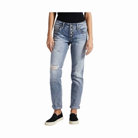 No Gap Waist Engineering Picnic Style Textured Silver Jeans Co. Women's Boyfriend Mid Rise Slim Leg Jean - Indigo