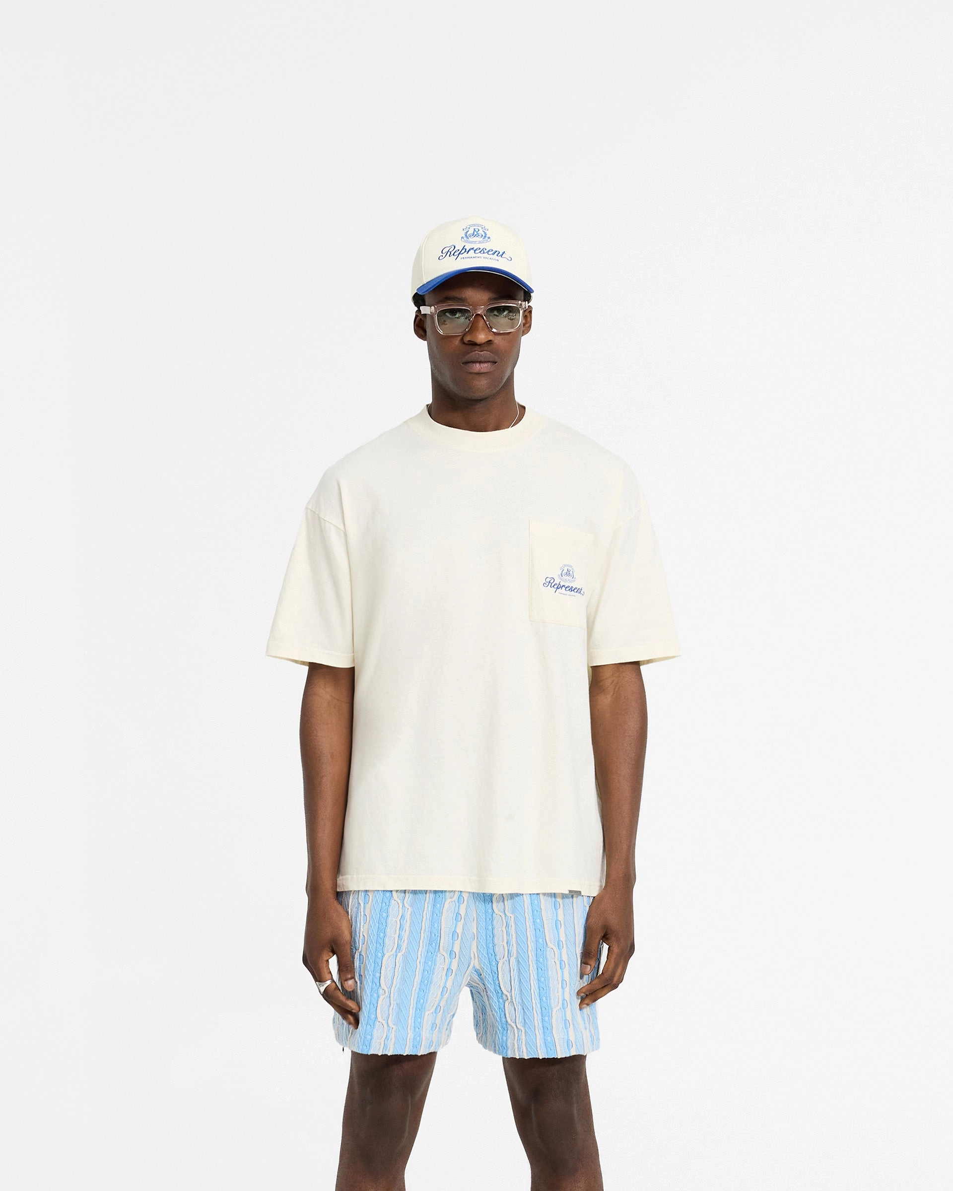 Permanent Vacation Pocket T-Shirt - Antique White Stretch Knit Indoor clothing