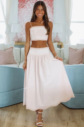 Circular Knit Technique Ultrasoft Inner Lining Petal Perfection Crop Top and Midi Skirt Set - Pink