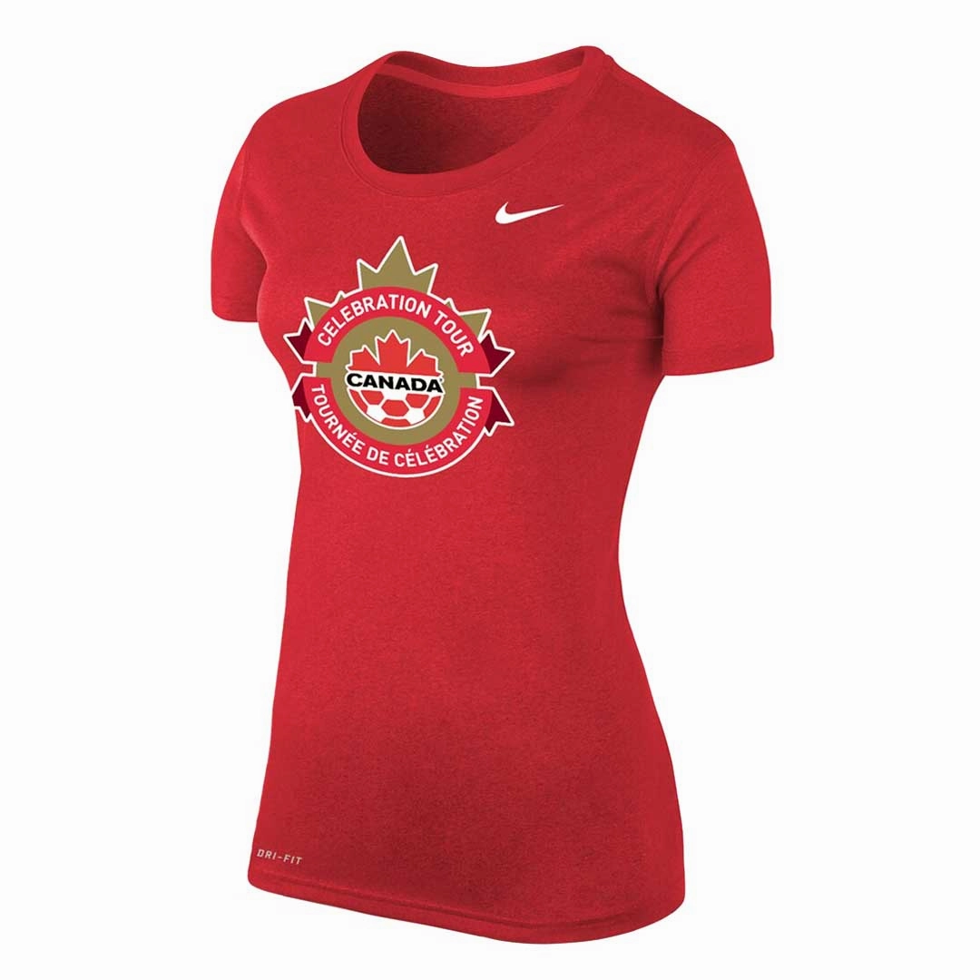 Taped Seams Nike - Women's Canada Soccer Celebration Tour Performance T-Shirt (W21549 RED)