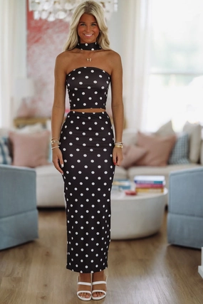 Polka My Dots Top and Maxi Skirt Set - Black Sporty Design NoSlipSurface