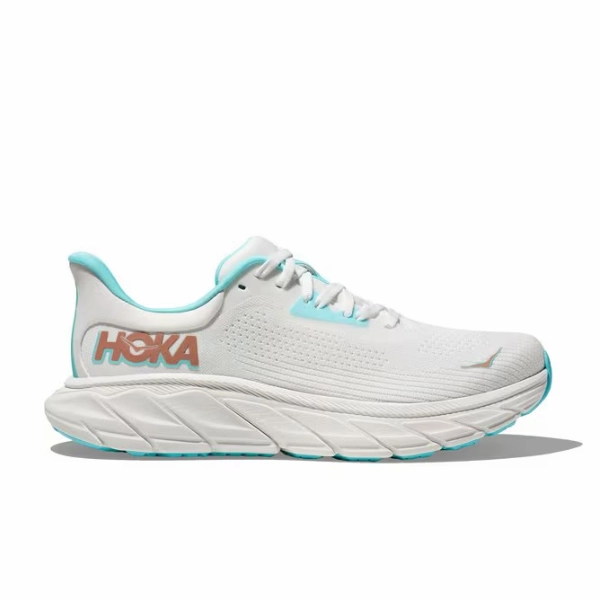 leather - upper - feature shoes All Day Comfort Tech HOKA Women's Arahi 7 (Medium Width) White/Gold