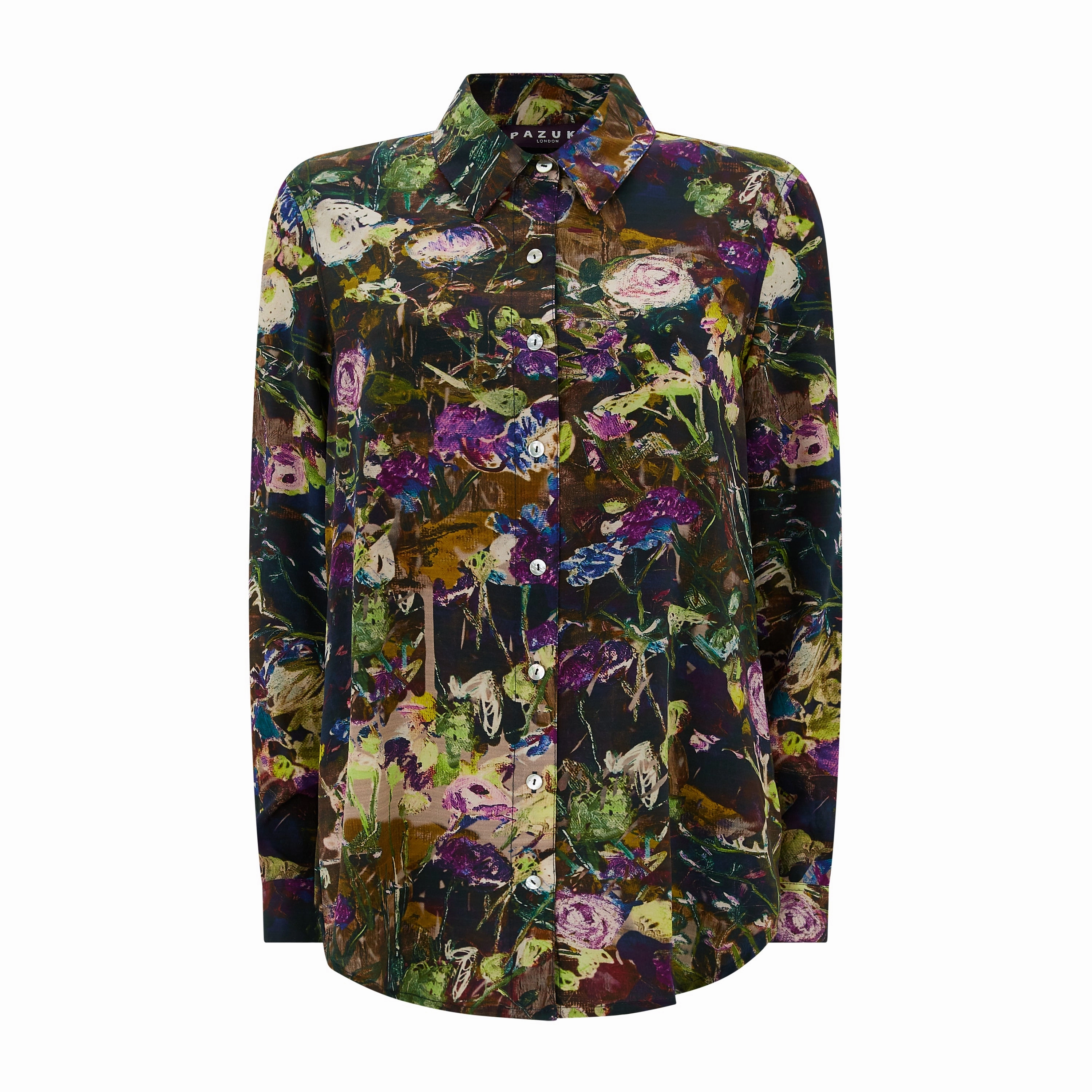 Button Down Collar Concordia Wild Garden Silk Crepe De Chine Shirt