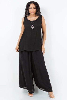 Black Tank & Pant Set Odor Resistant Treatment Flexible Ribbed Cuffs