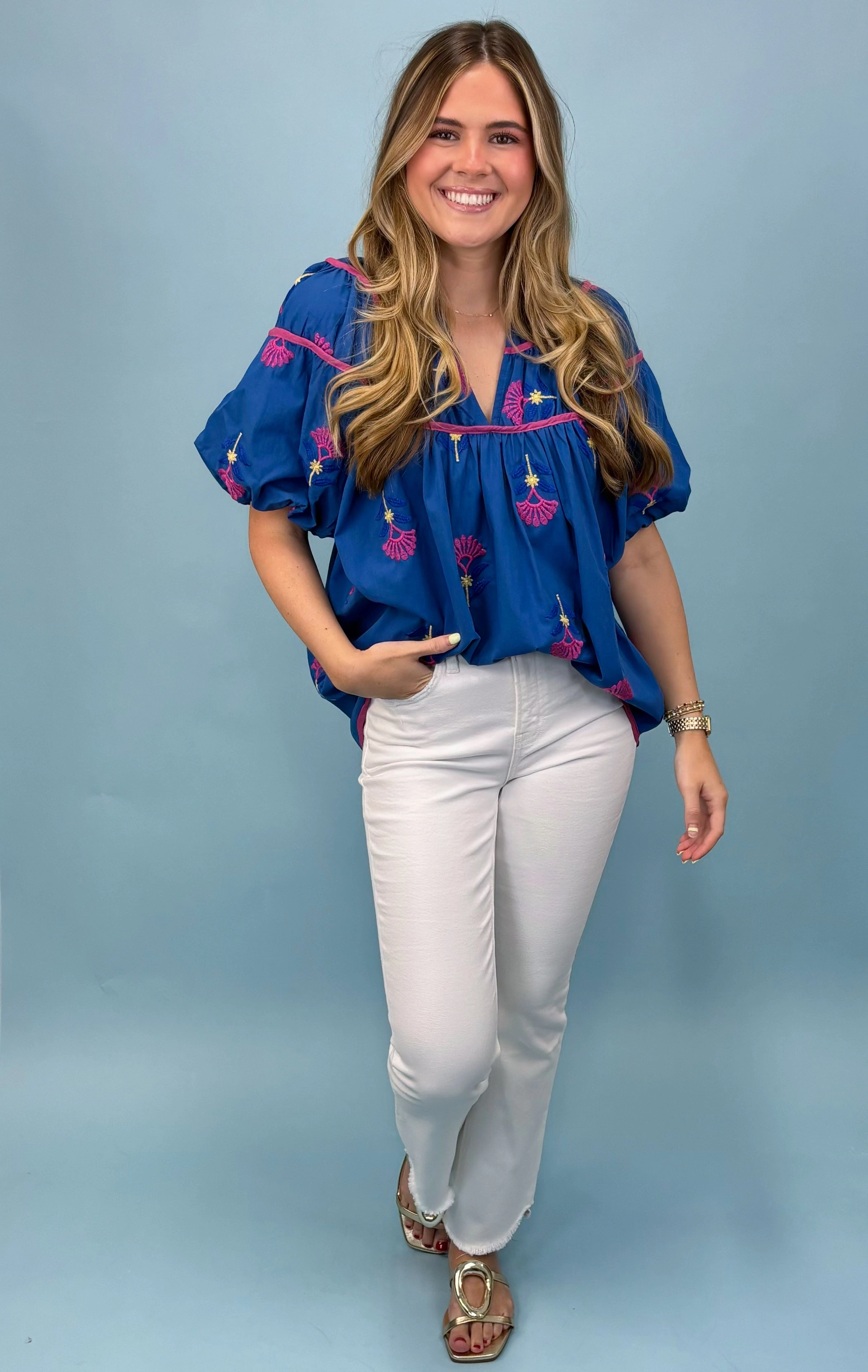 Seaside Breeze Embroidered Top Thermal Regulation Fabric Laser Cut Edges