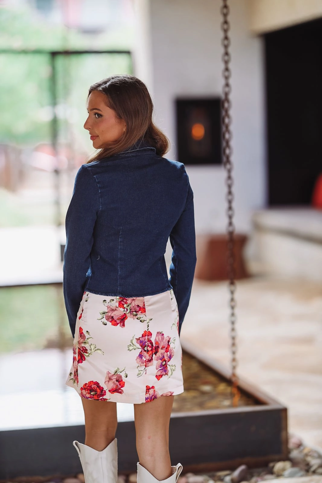 Reflective Accent Trim Tied with a Bow Denim Top - Denim