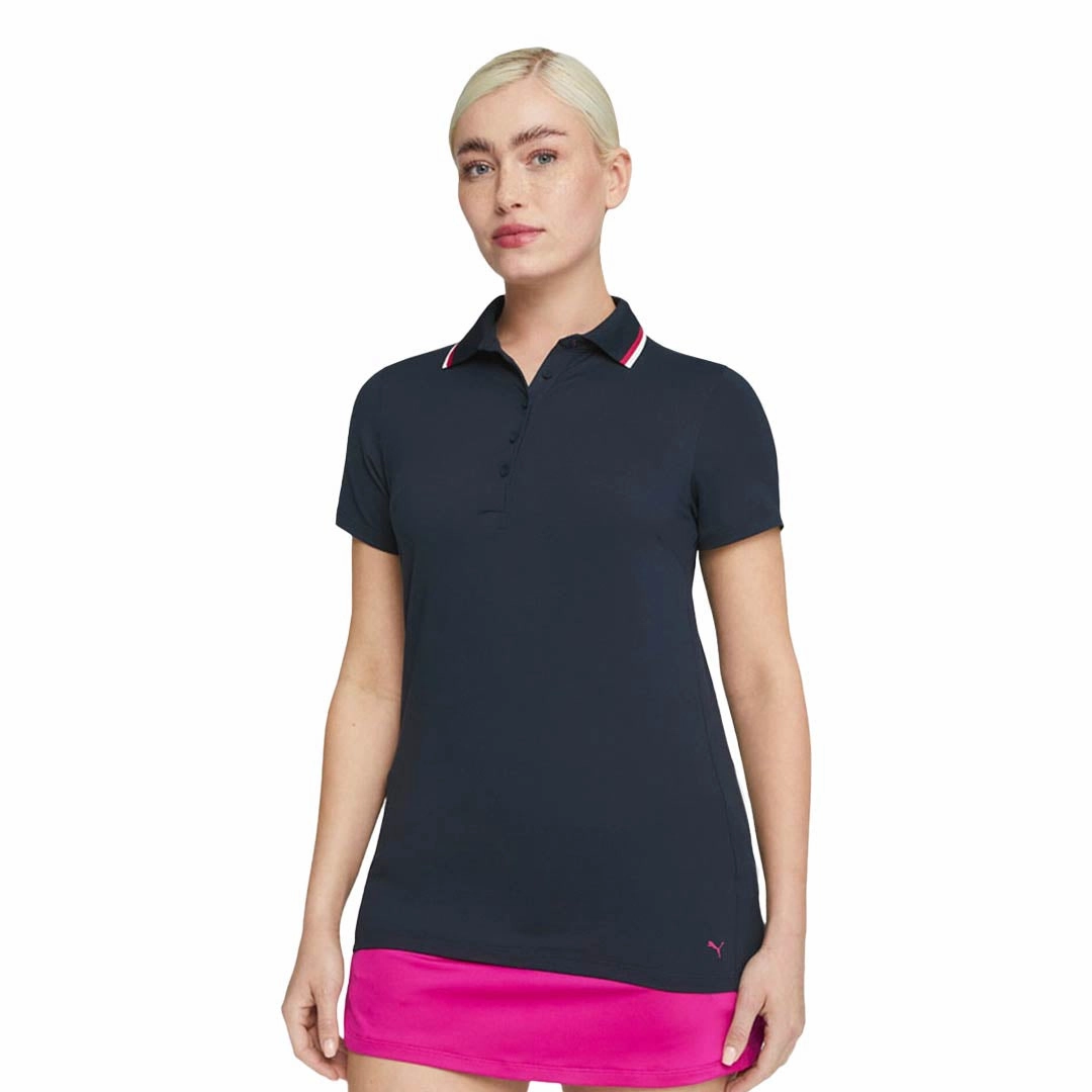 Ripstop Fabric Technology Anti Pill Surface Puma - Women's Cloudspun Tipped Short Sleeve Polo (622155 03)