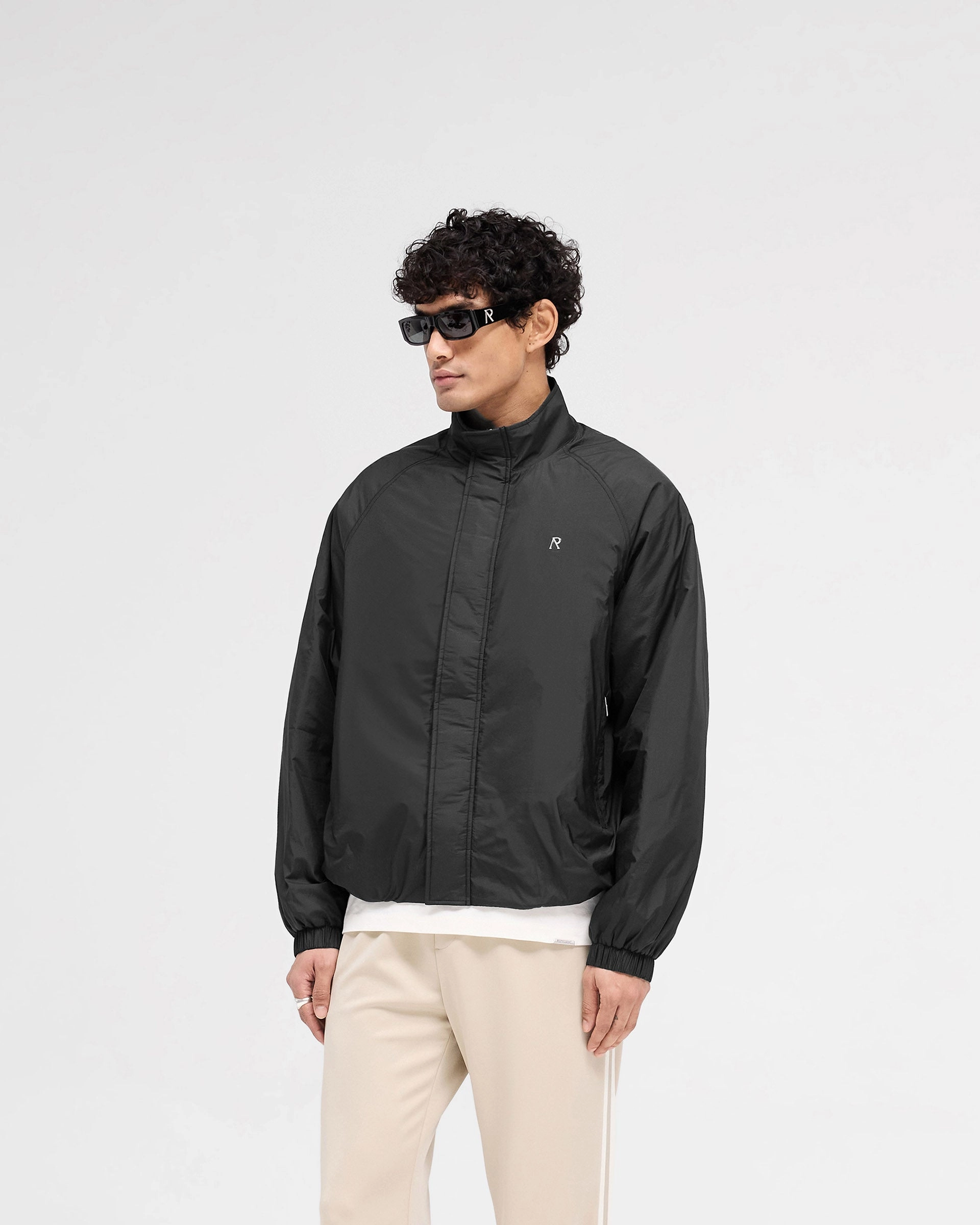 Reflective Detailing TearResistantFabric Funnel Neck Jacket - Black