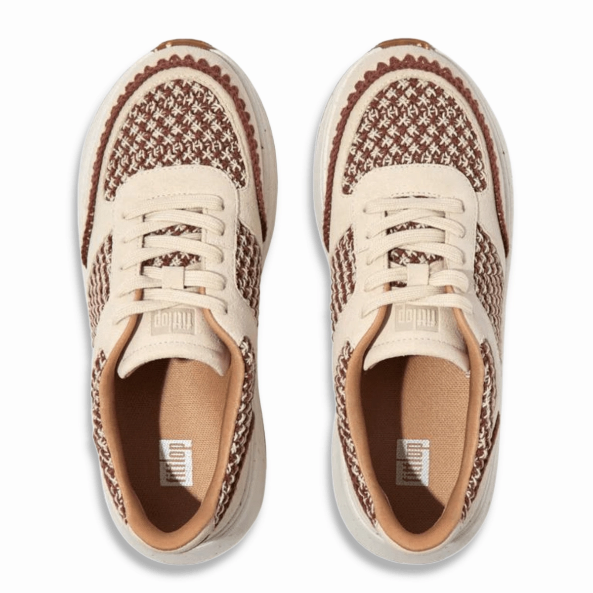 FitFlop Women's F-Mode e-1 Crochet/Suede Flatform Sneakers Brown Flexible Lining Water   Repellent