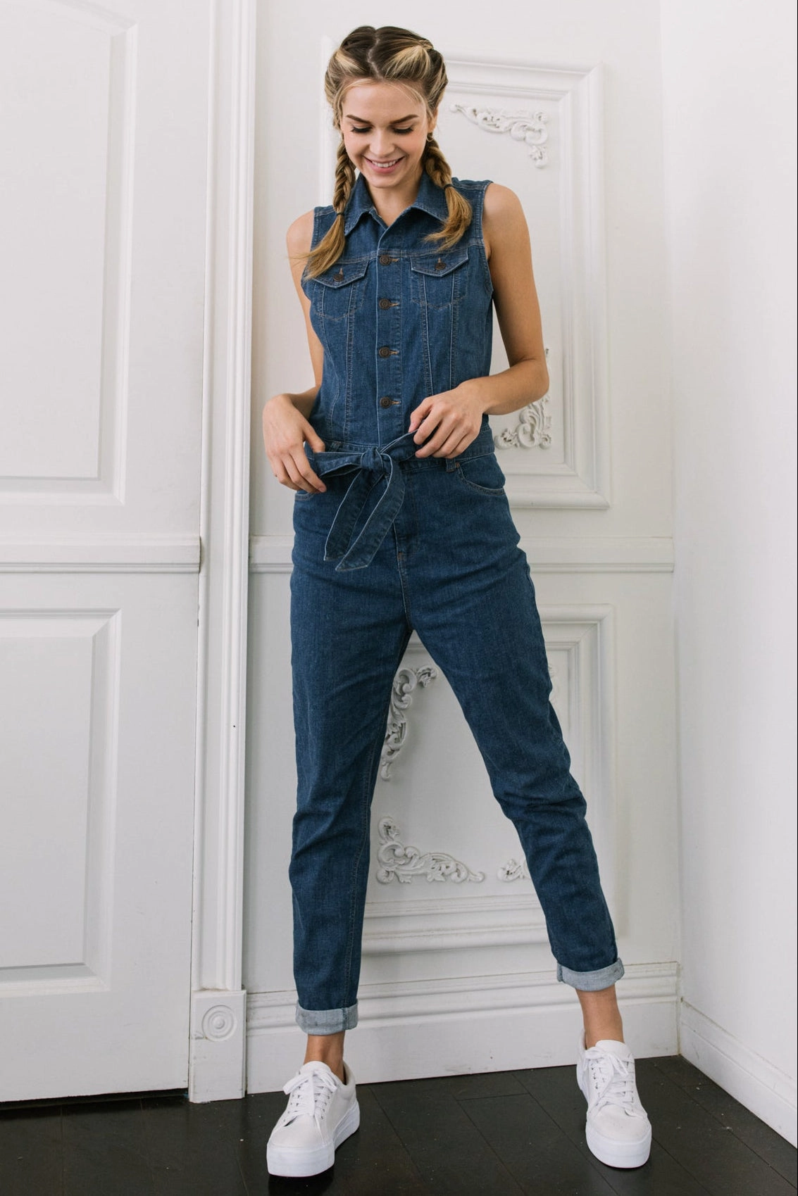 Effortless Travel Wear Eco Friendly Sleeveless Denim Jumpsuit