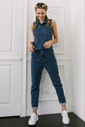 Compression Panels Sleeveless Denim Jumpsuit