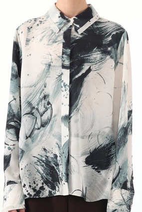 Four Way Stretch Fabric BRUSHSTROKE PRINTED GEORGETTE BUTTON DOWN SHIRT