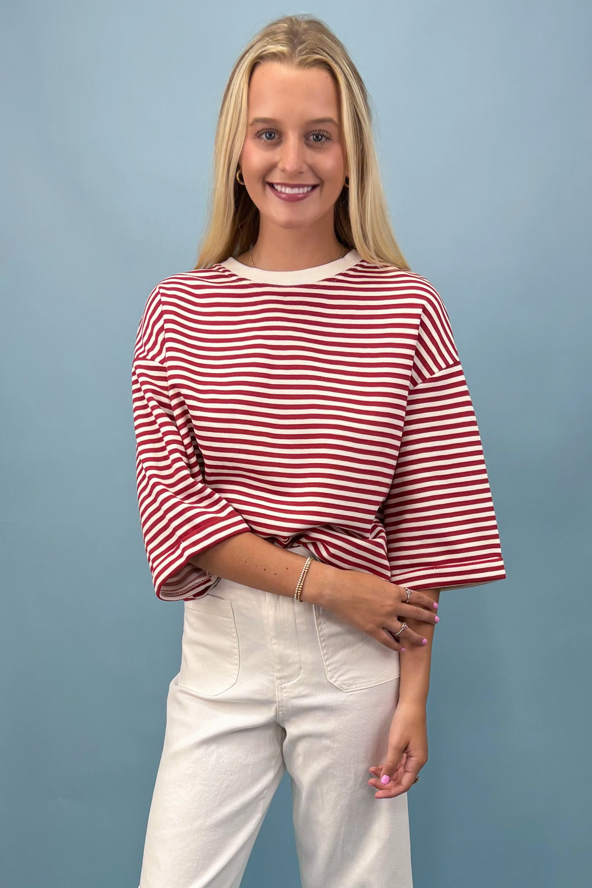 AdjustableHemCuffs Dockside Cutie Striped Open Back Top