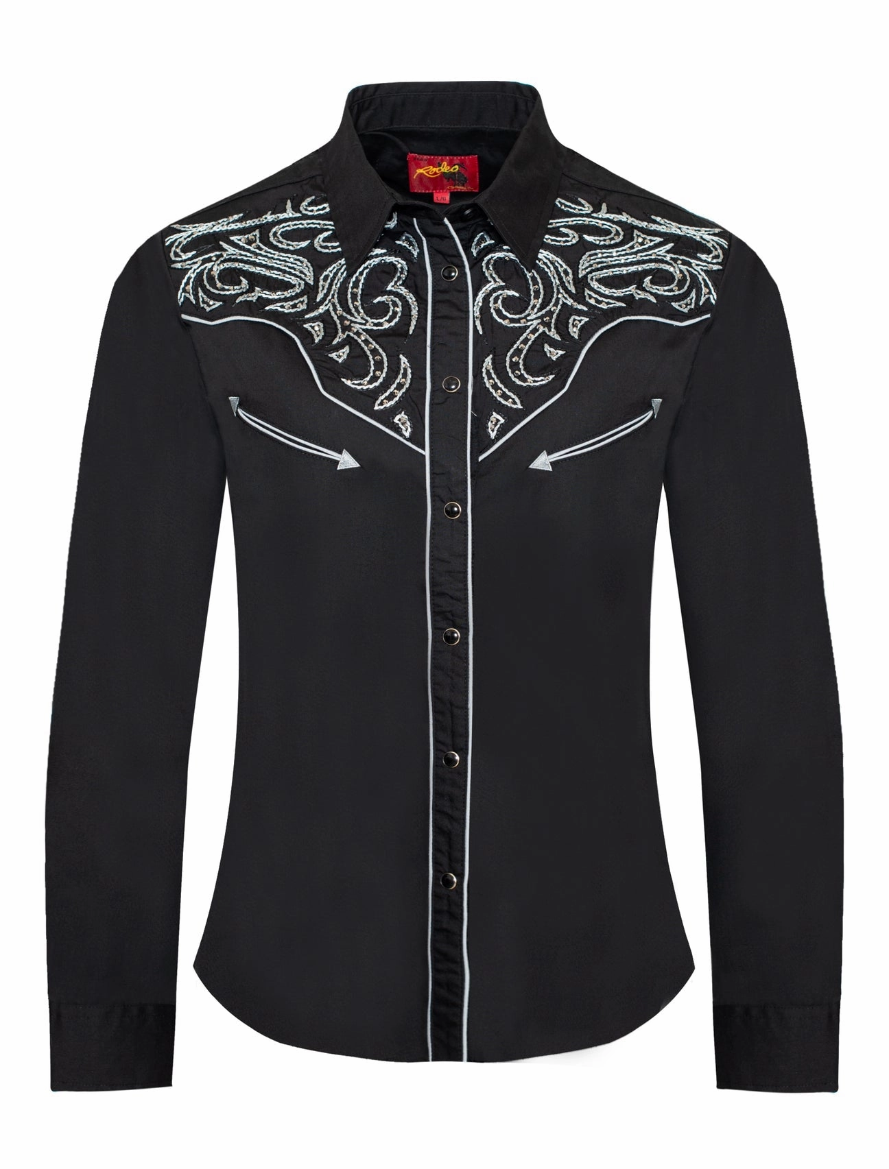 Ladies Fancy Western Blouse w/ Embroidery & Crystal Accents Ventilated Back Panel FeatherlightConstruction