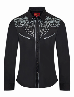 Ladies Fancy Western Blouse w/ Embroidery & Crystal Accents Ventilated Back Panel FeatherlightConstruction