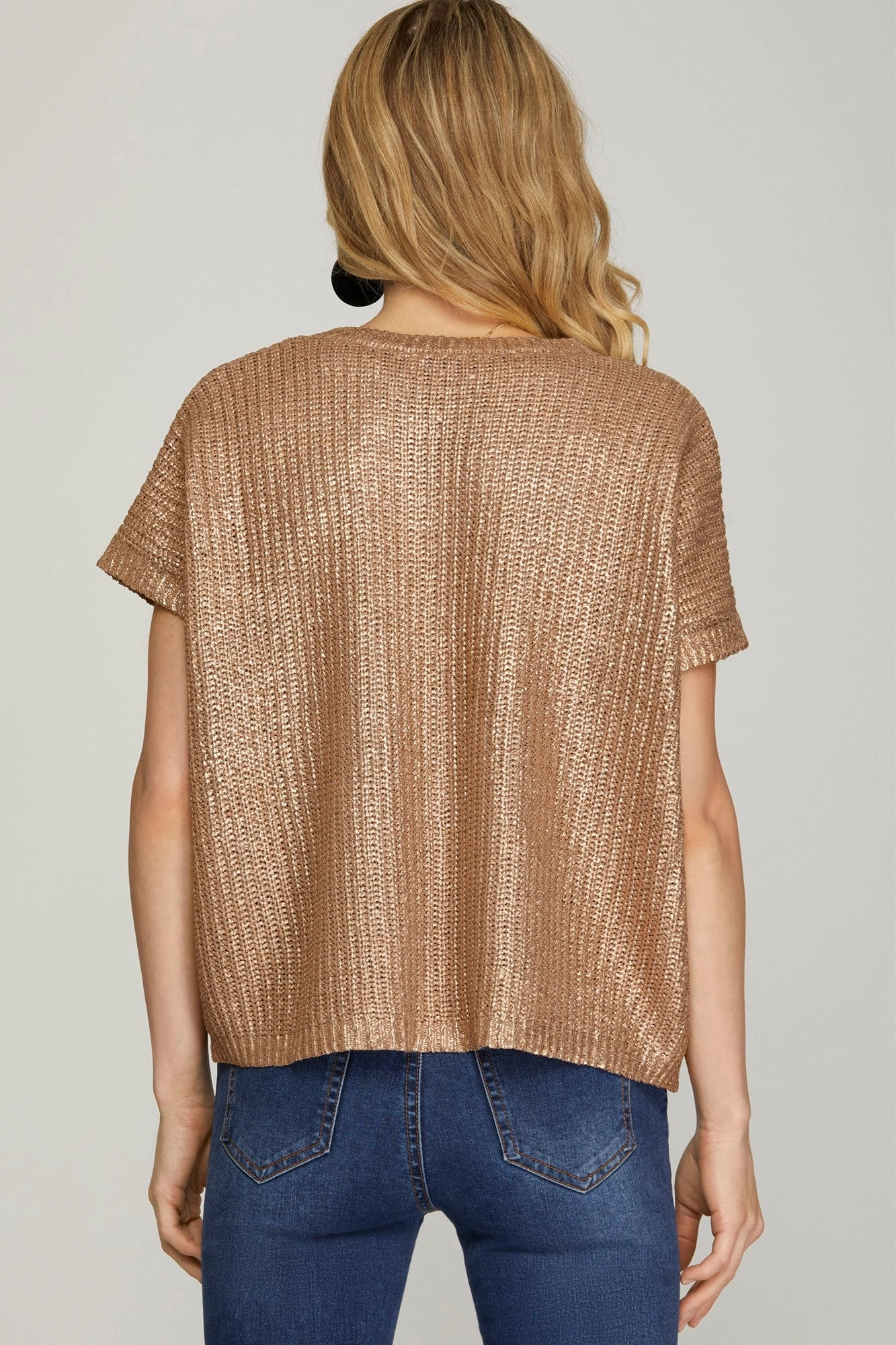 Thermal Insulation Layer AllDayComfortFit Mocha Gold Short Sleeve Metallic Sweater