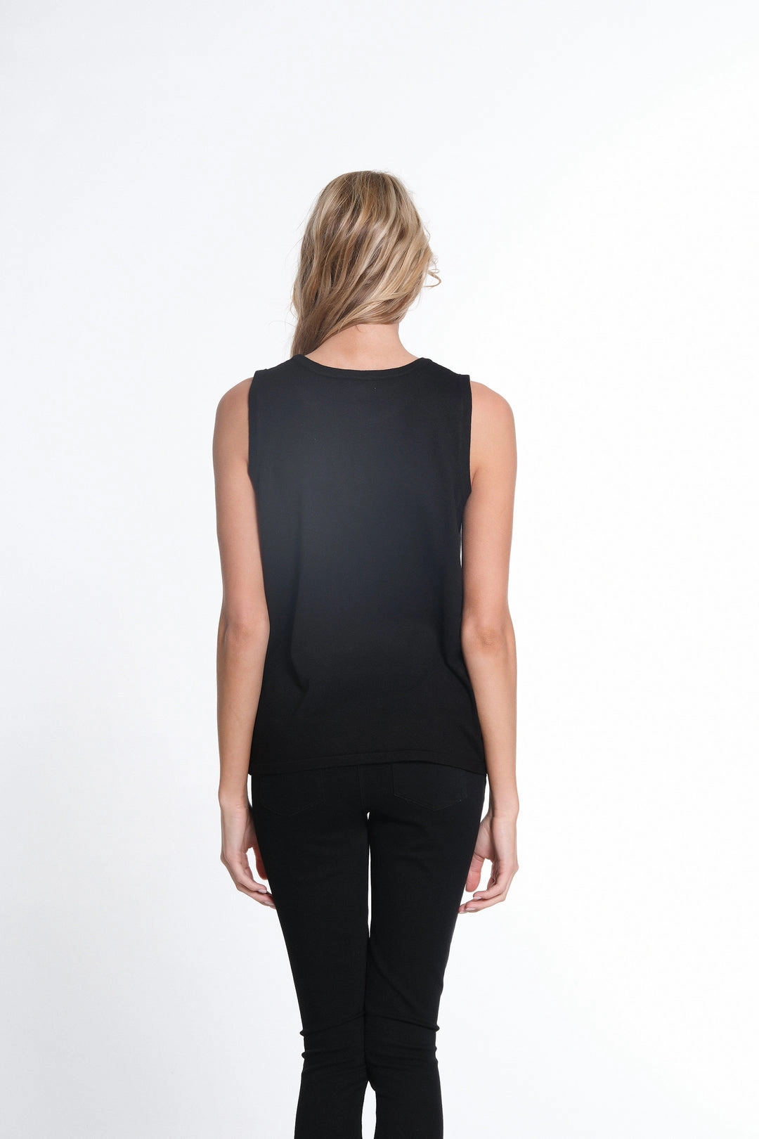 Black Jewel Neck Tank Sweater LoopwheelFabric