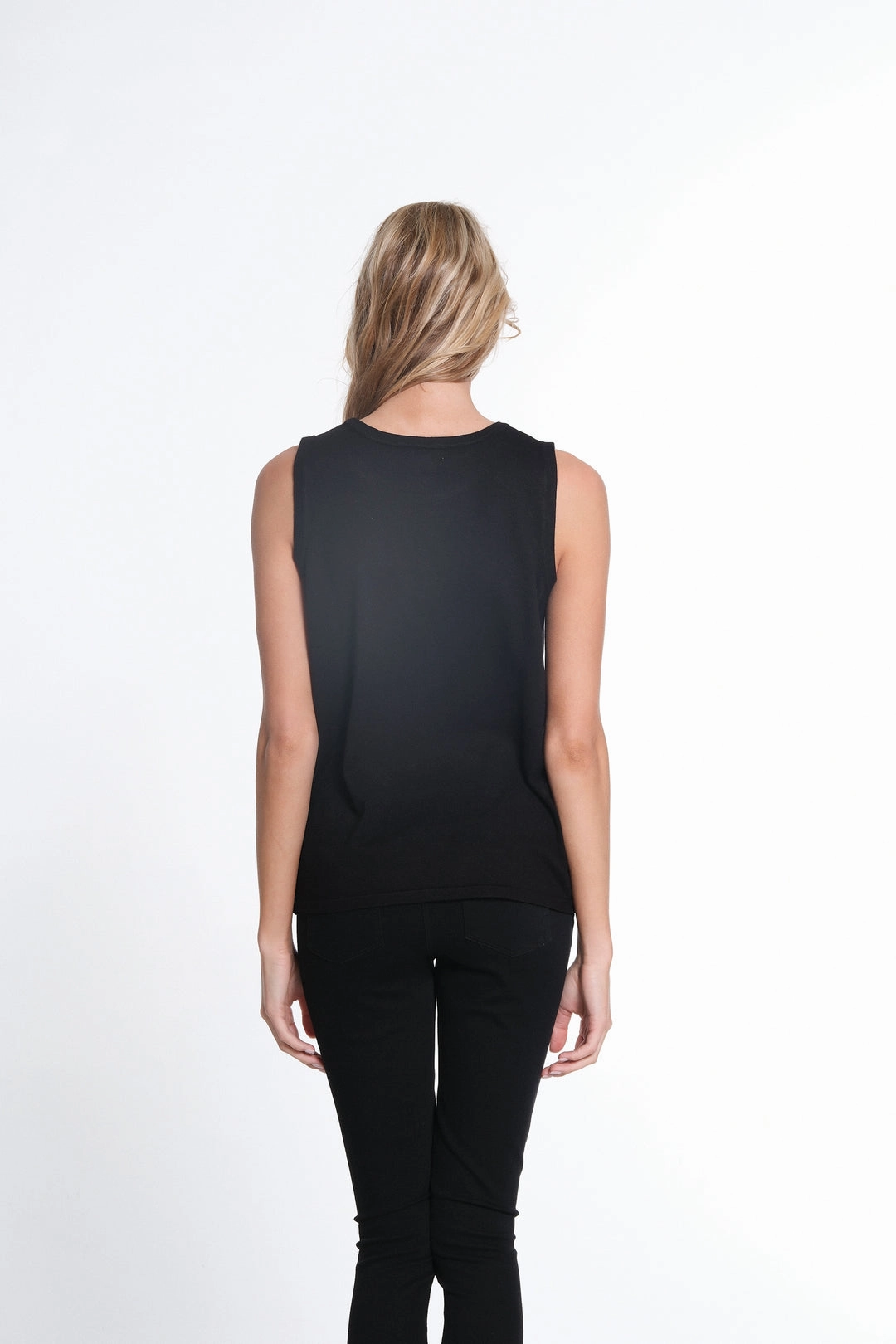 Black Jewel Neck Tank Sweater Breathable Knit Fabric