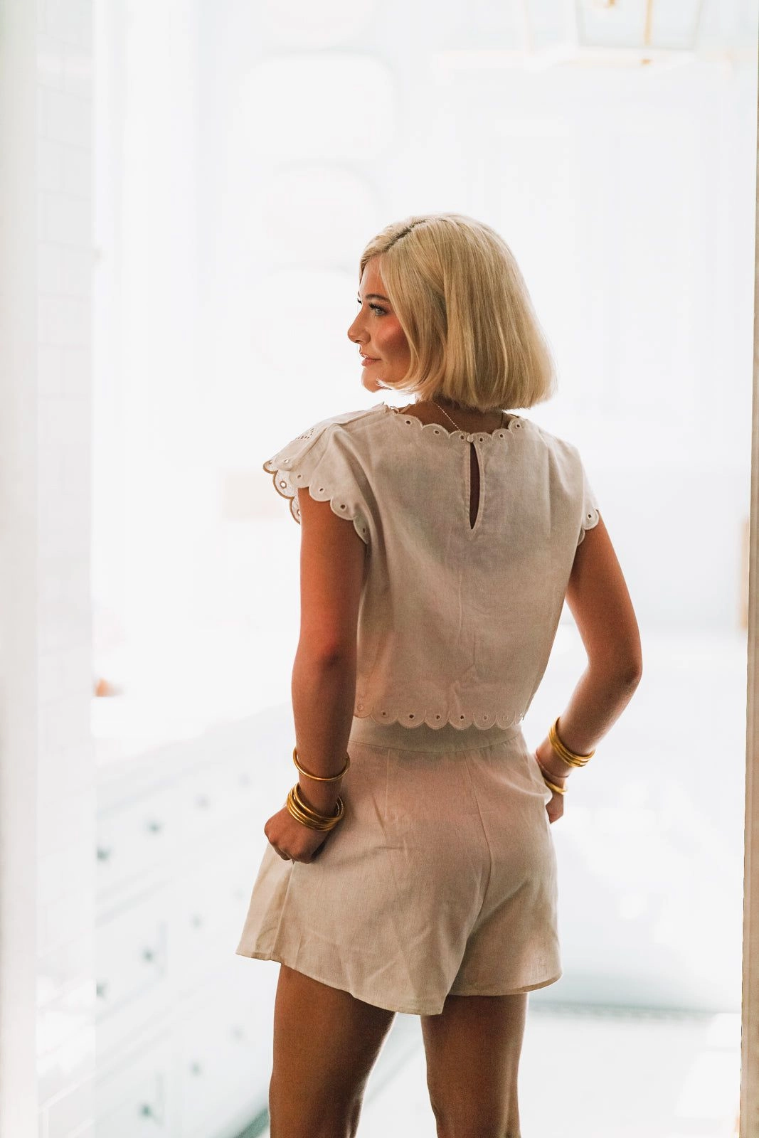 Sandy Beaches Crop Top and Short Set - Oatmeal MultiPanelDesign