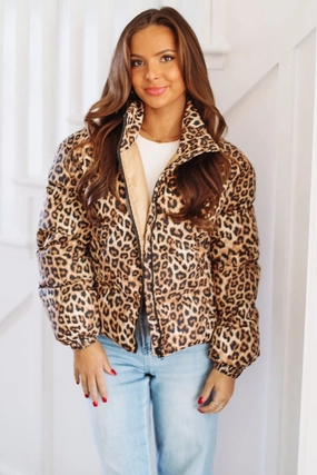 Rawr Puffer Jacket - Leopard StretchKnit
