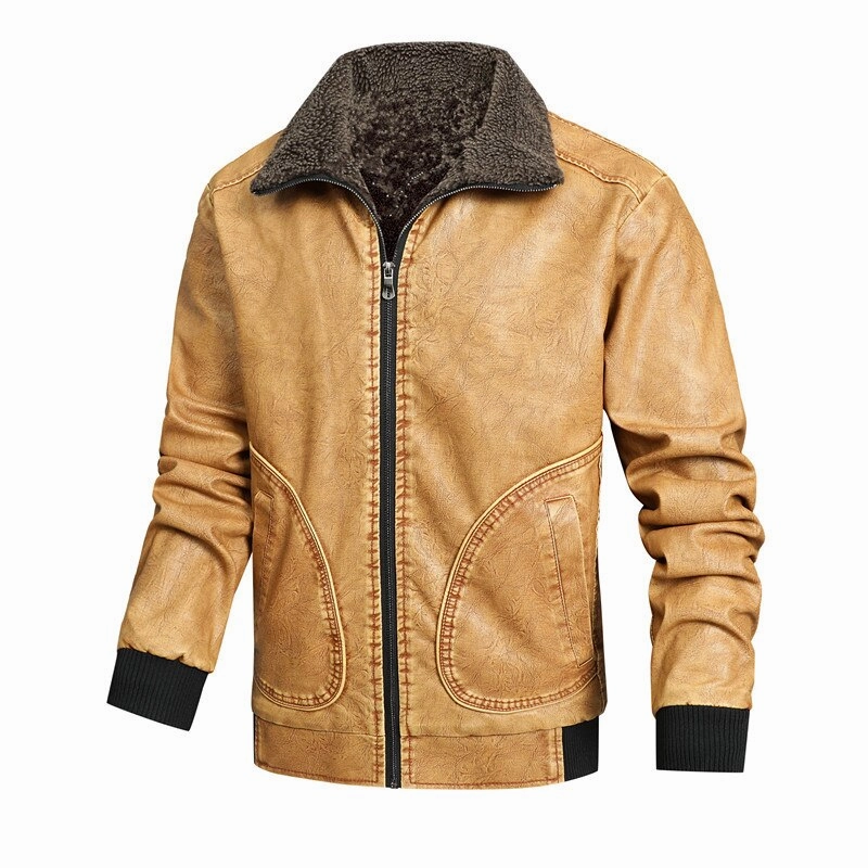 HighCollarDesign Heavyweight Durability West Louis? Fleece Collar Business Style Leather Jacket