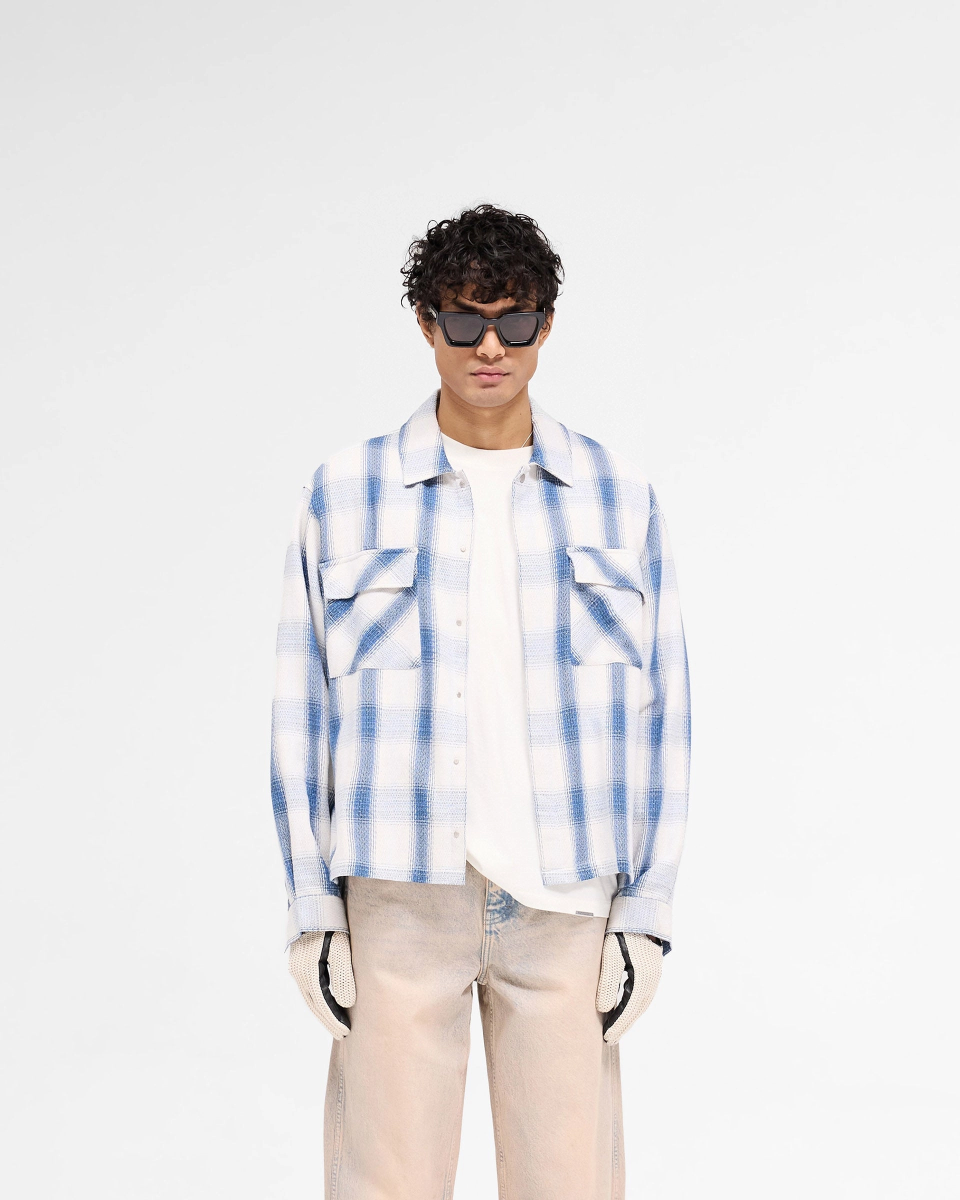 Season Flannel Shirt - Mid Blue Pastel Shade Soft Feel
