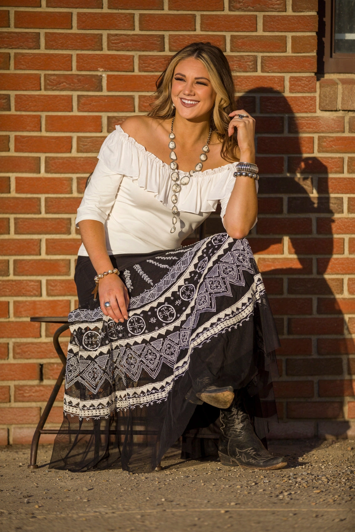 ReinforcedEdges Textured Weave Pattern Off White Ruffle Knit Top