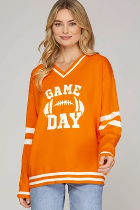 Game Day Football Orange/White Sweater Top LowMaintenance