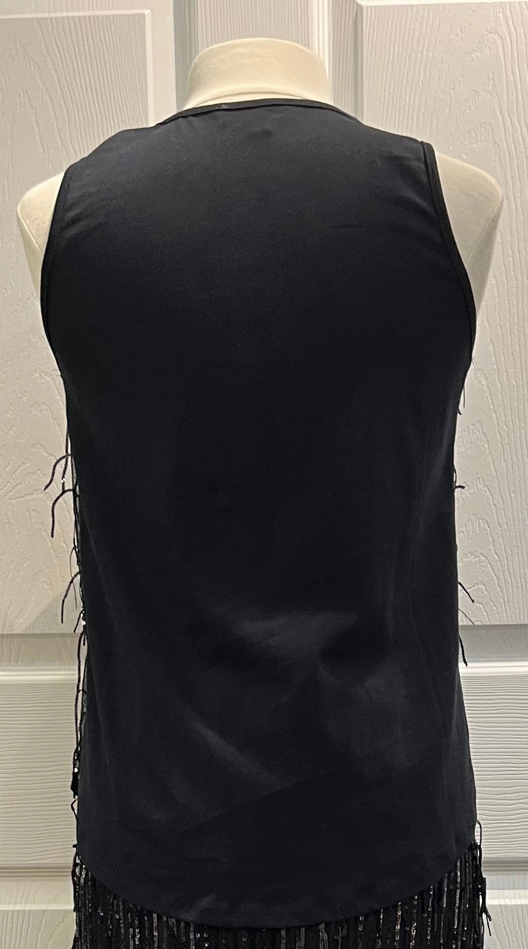 Black Fringed Sequin Tank Top FrenchTerry