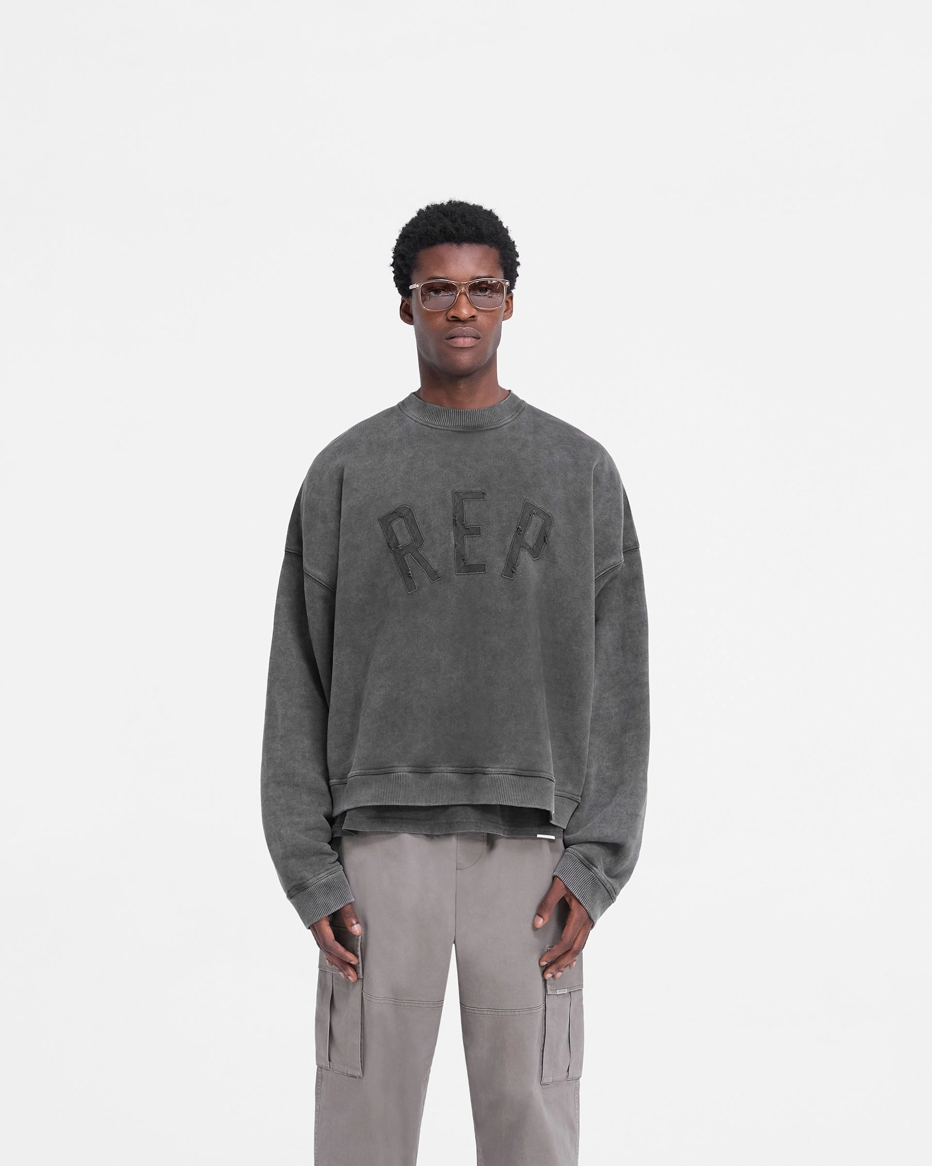 Rep Applique Sweater - Vintage Black Fade Resistant Dye Weekend Ready