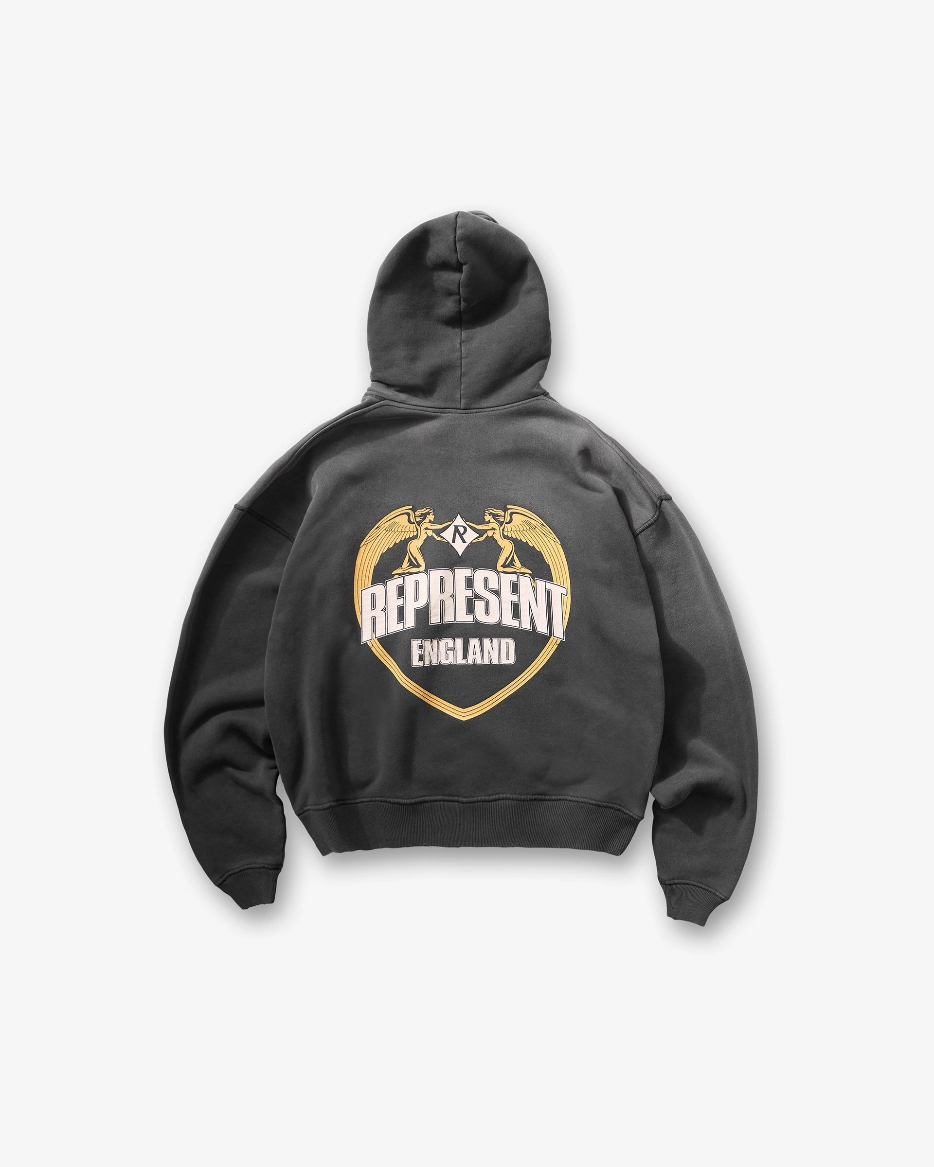 Represent Angel Border Hoodie - Stained Black Roomy Pockets