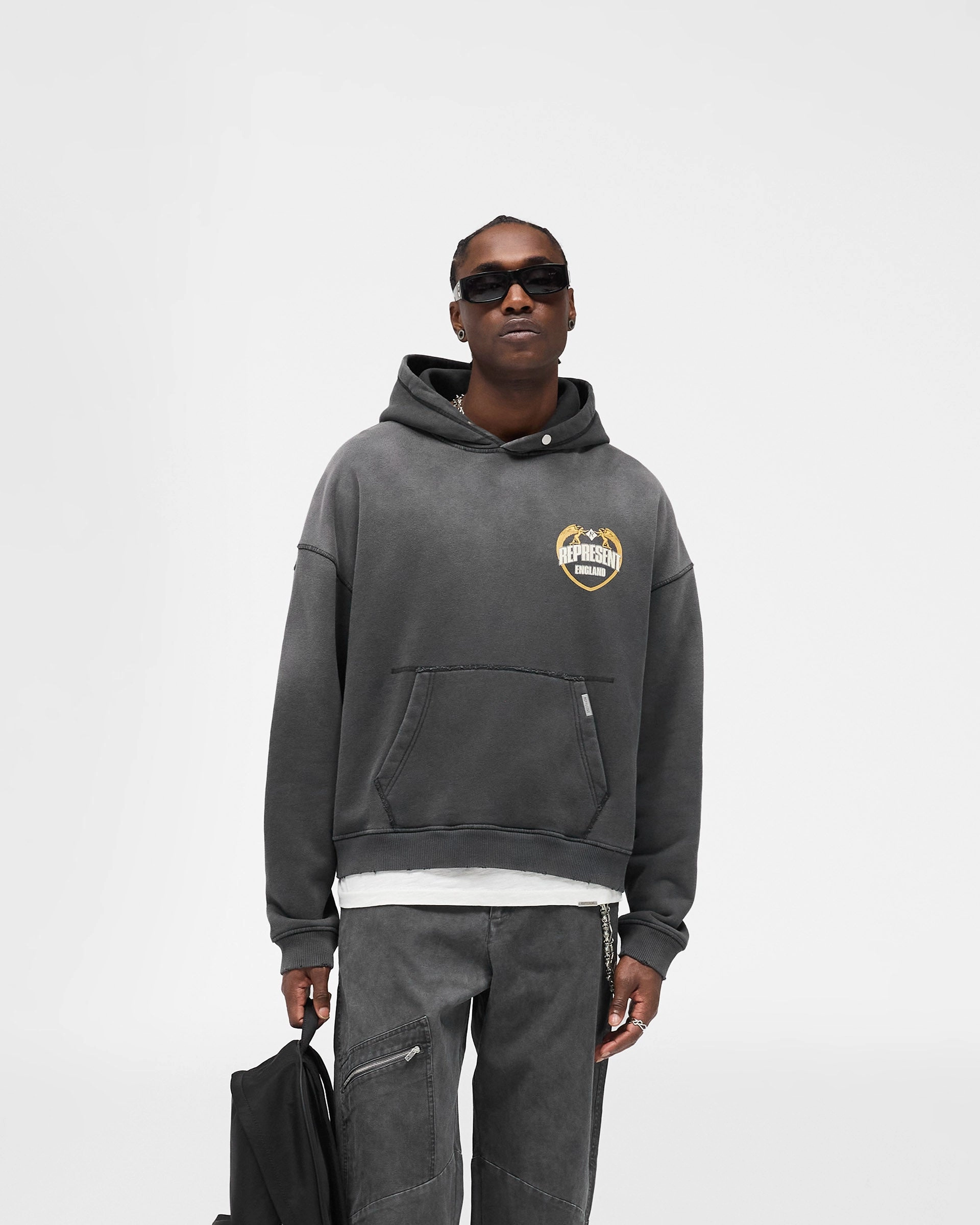 Zip Up Style Represent Angel Border Hoodie - Stained Black