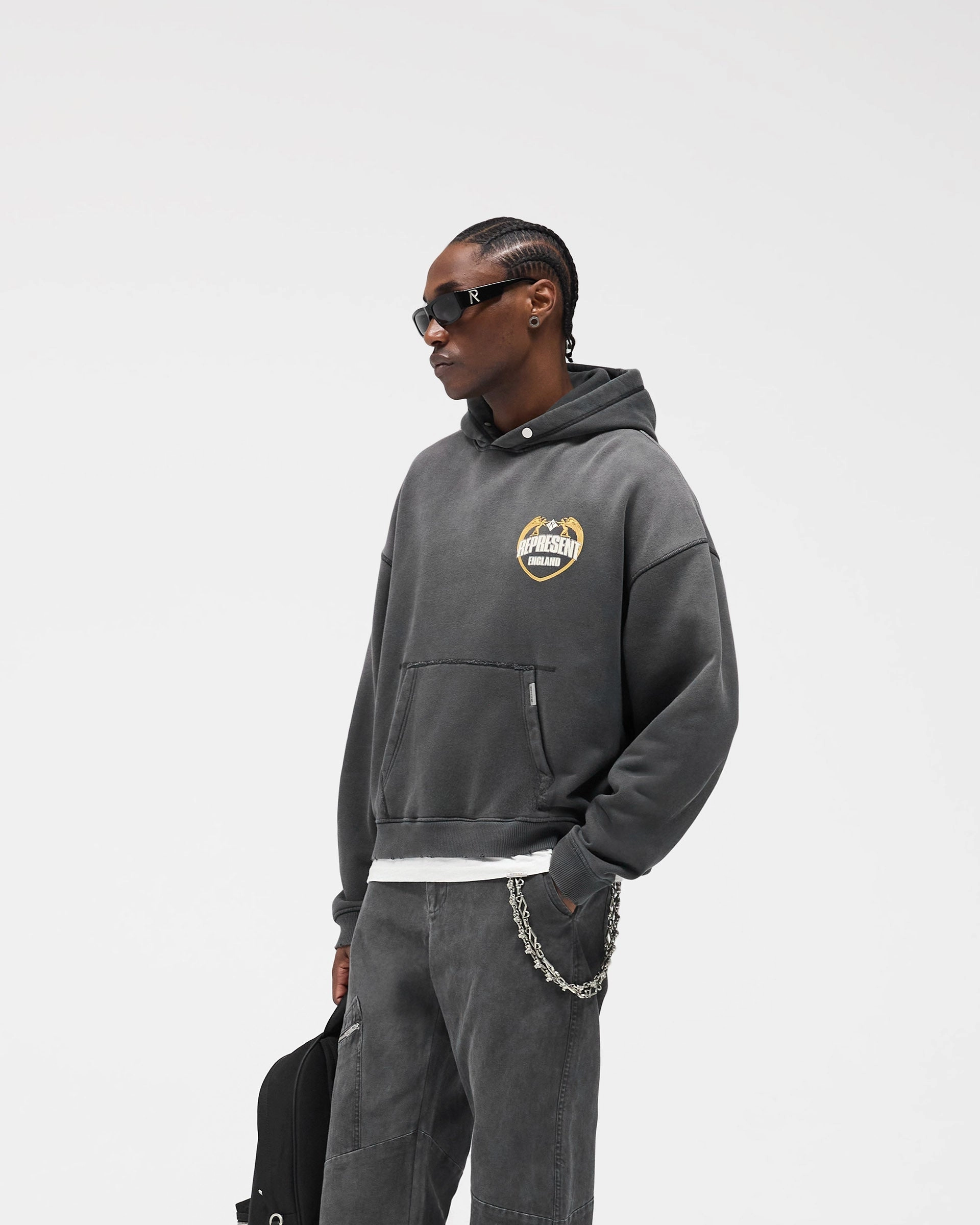 Cozy Base Quick Stretch Fit Represent Angel Border Hoodie - Stained Black