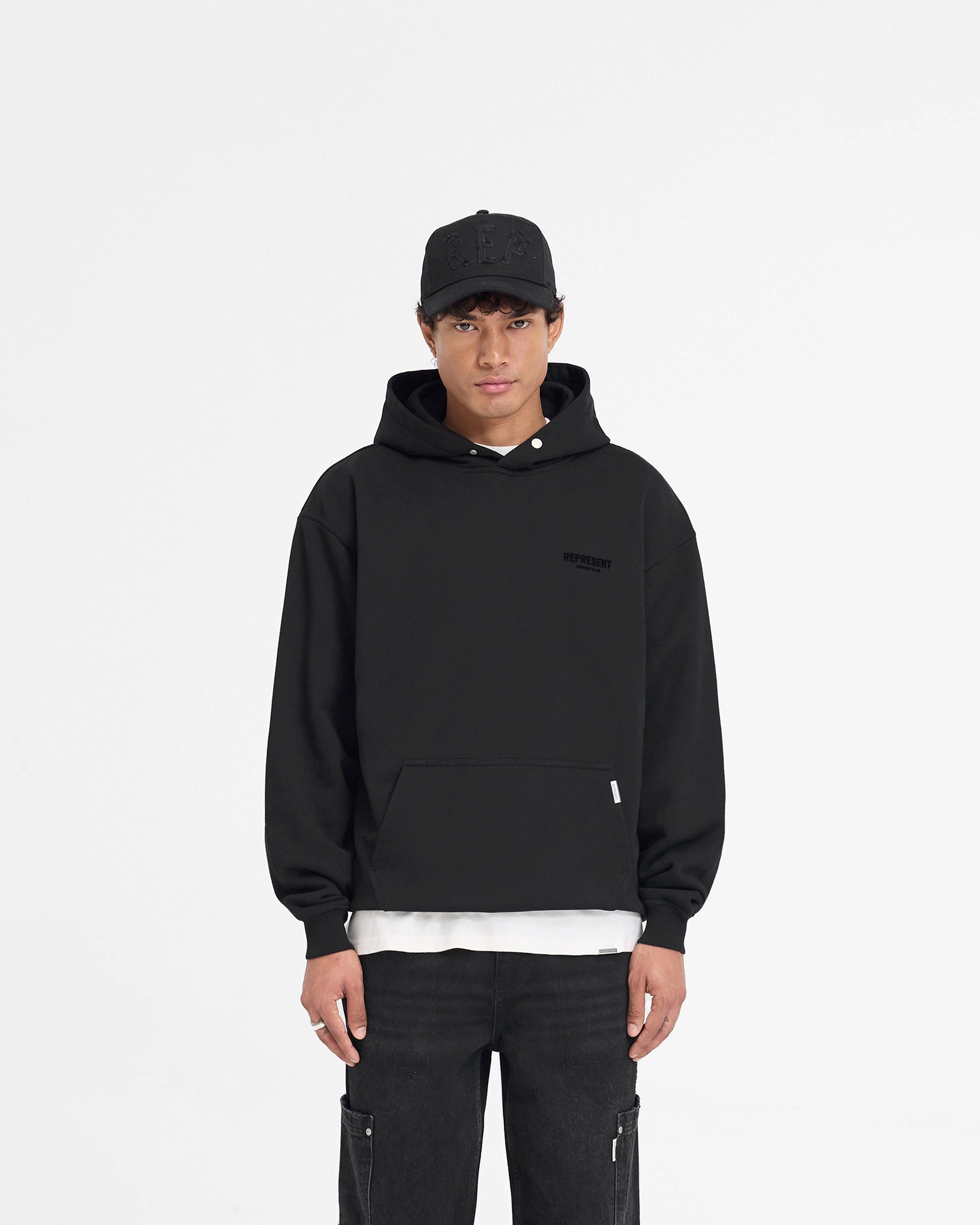 Heavyweight Terry Construction Triple Stitched Seams Represent Owners Club Flocked Hoodie - Black