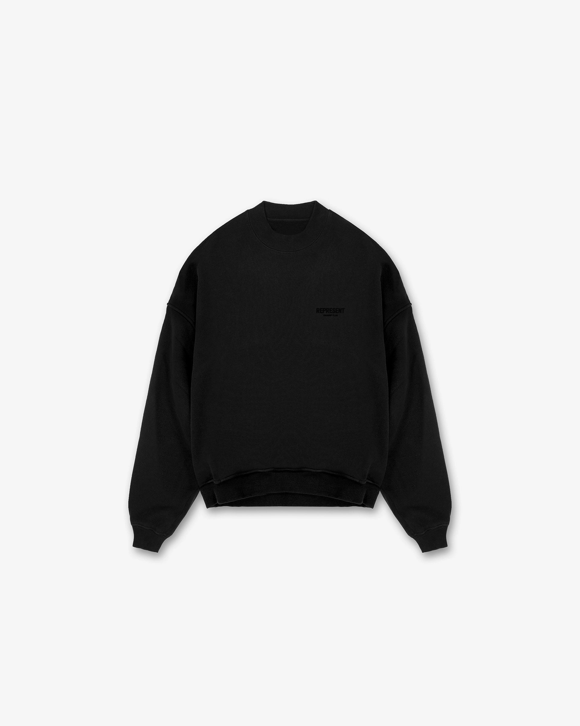 Represent Owners Club Flocked Sweater - Black Ribbed Edging