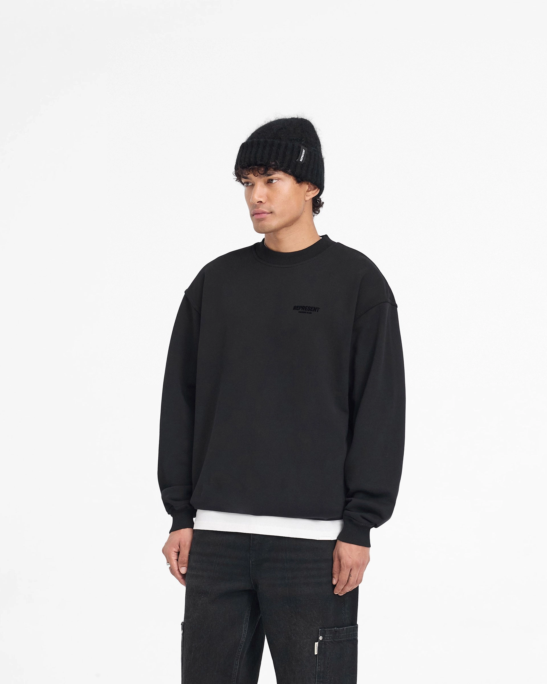 Represent Owners Club Flocked Sweater - Black Lightweight Knit