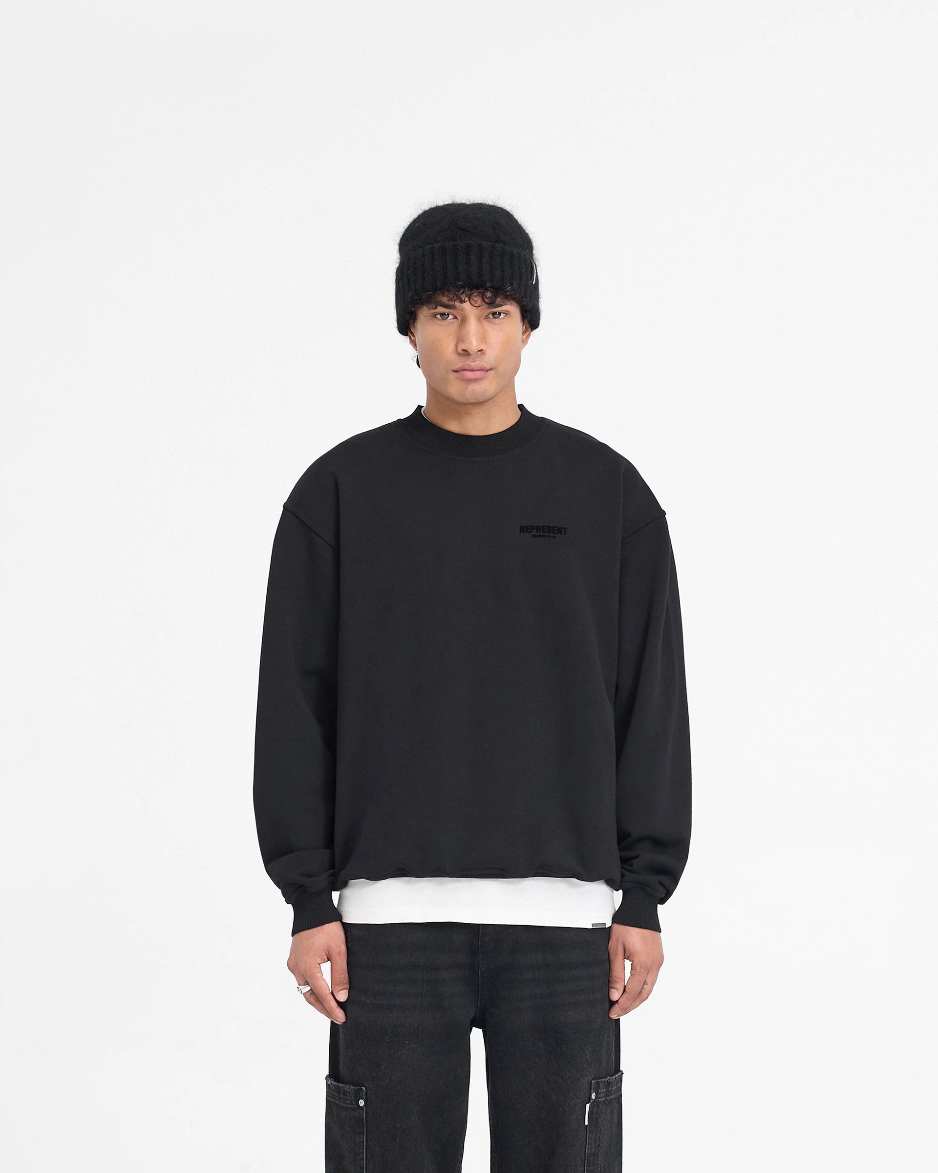 Represent Owners Club Flocked Sweater - Black HandLinked Seams All Day