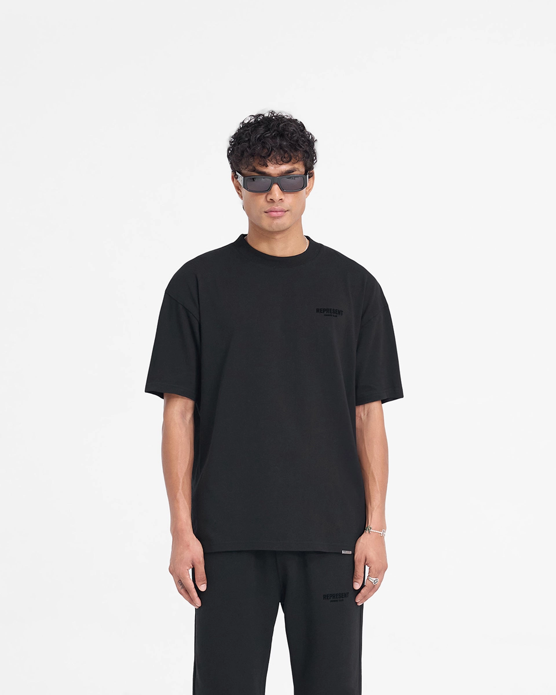 Water Based Ink Print Seasonal Smart Represent Owners Club Flocked T-Shirt - Black