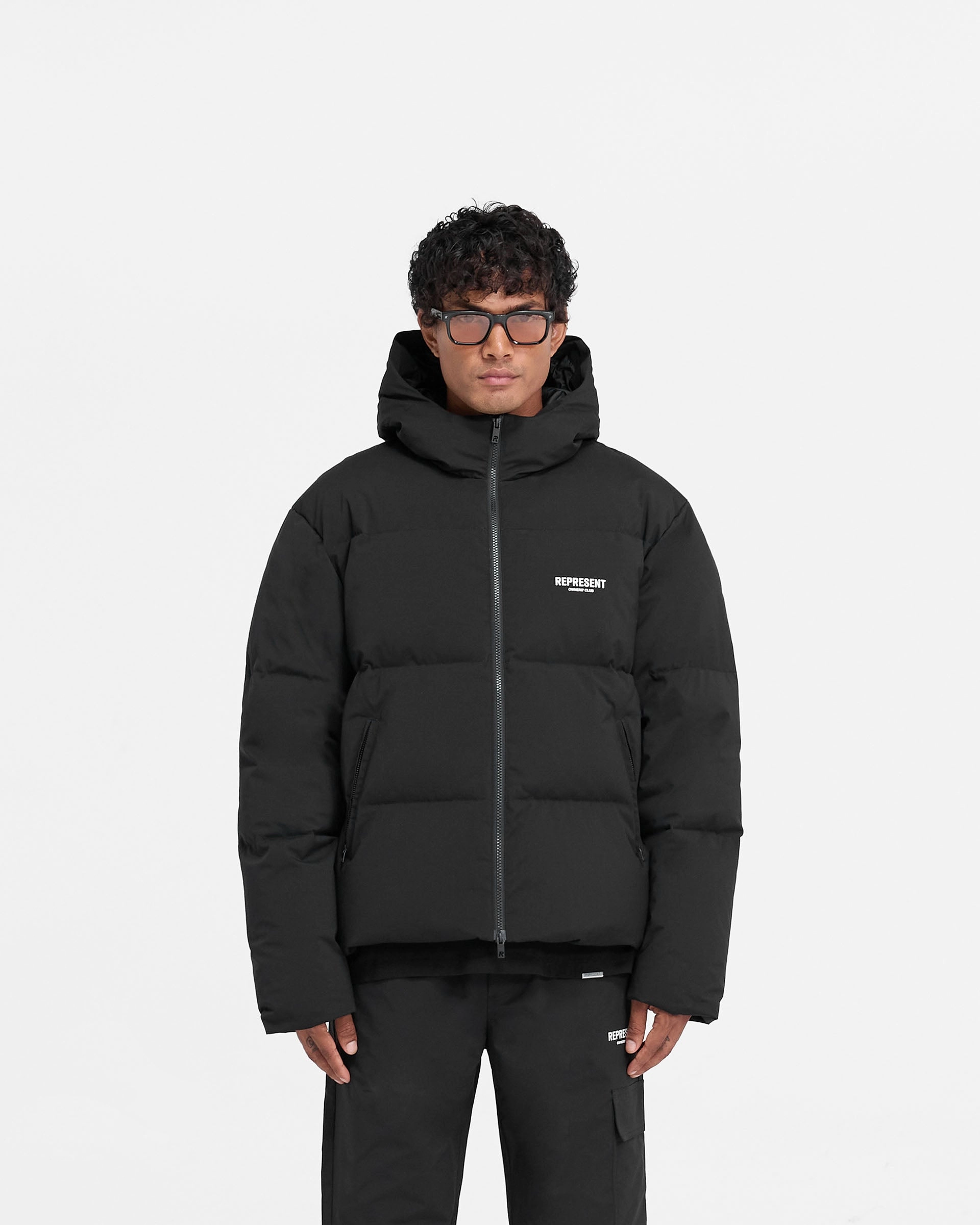 Represent Owners Club Hooded Puffer Jacket - Black DurableStitching Casual Classic