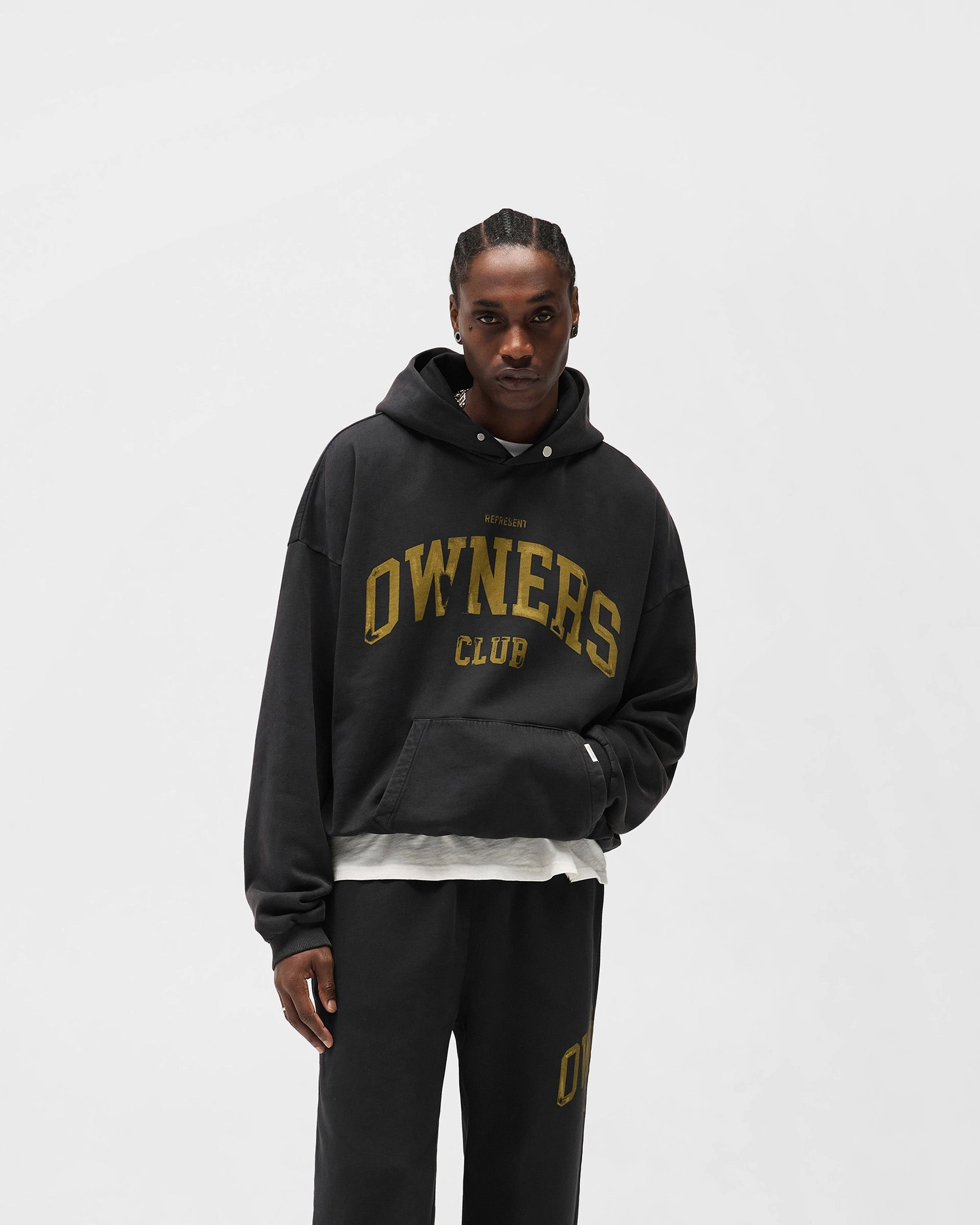 Represent Owners Club Hoodie - Faded Black Sleek Waistband Adjustable drawstring
